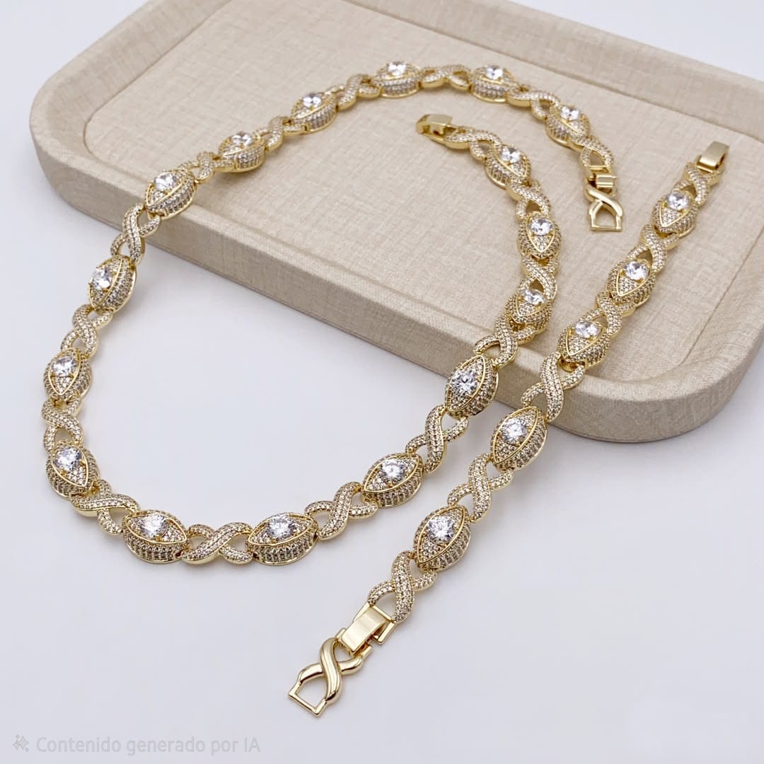 Set de collar y pulsera dorado XP con zirconias brillantes
